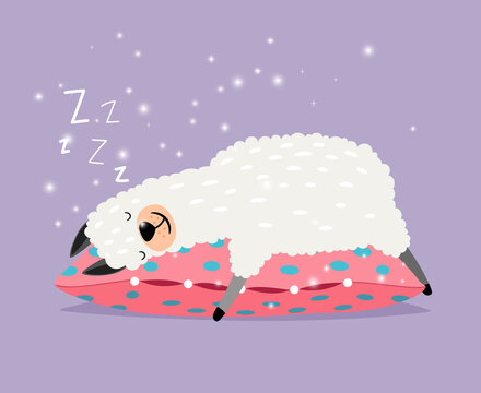 Sleeping alpaca. Cute lama love sleep on pillow, smiling llama character in sweer dreams, tired alpacka vector illustration
