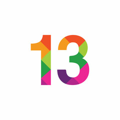 Colorful Number 13 vector design graphic symbol digit rainbow emblem icon graphic emblem