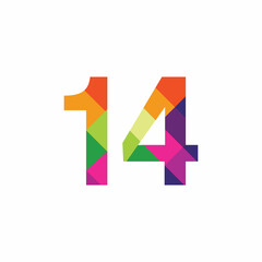 Colorful Number 14 vector design graphic symbol digit rainbow emblem icon graphic emblem