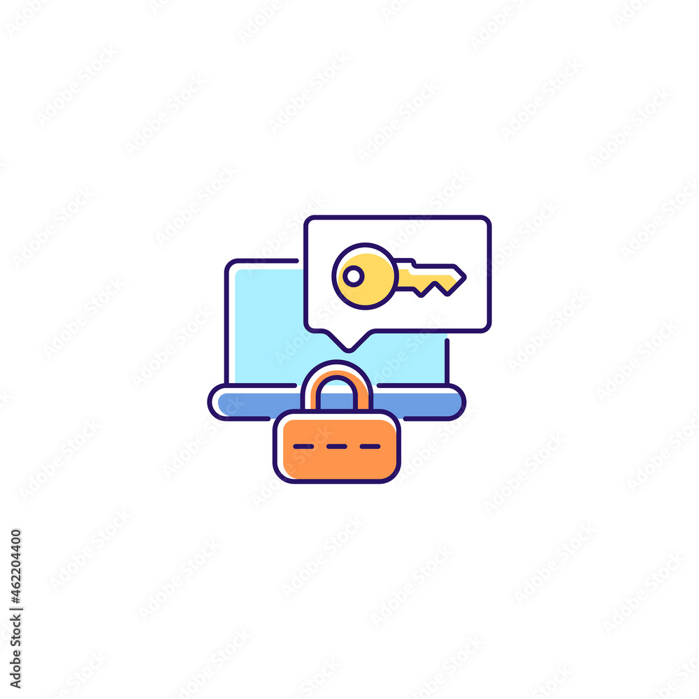 Poster laptop password requirement rgb color icon. internet safety for computer. laptop safeguard. secure s