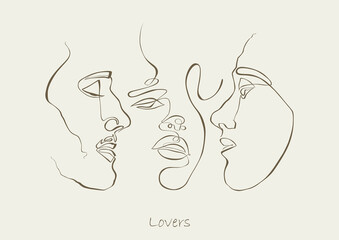 Threesome, love triangle. One line drawing. Continuous line. Sensual love - 462204615