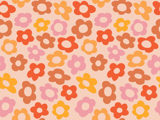 seamless pattern with vintage vector groovy flowers. modern elements. stylised flowers silhouettes. abstract art for surface design, textile, stacionery, wrapping paper and covers