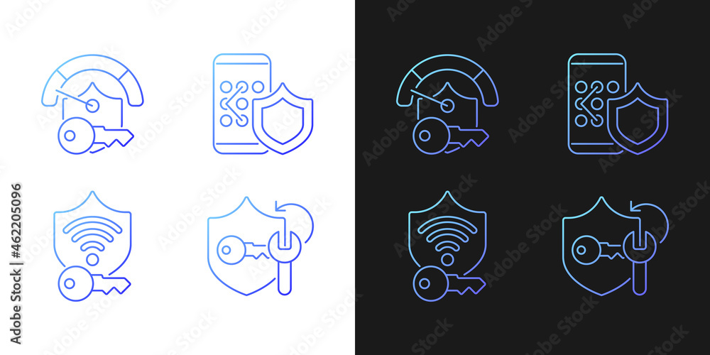 Poster system password gradient icons set for dark and light mode. smartphone lock. wifi protection. thin l