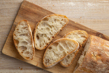 Ciabatta. Slices of freshly baked italian sour dough bread