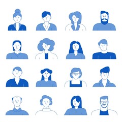 People line avatars. Flat person icon, woman man avatar. Isolated adults, student or business profile image. Chat user recent vector characters