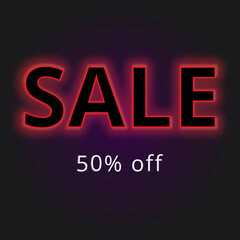 Vector illustration neon lettering sale. Banner, design template for trade, discounts, online shopping with tags, stickers, background. Discount banner concept. Discount creative layout. 