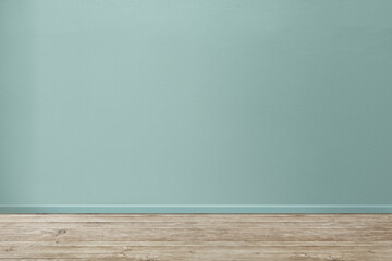 Empty room with pastel turquoise wall