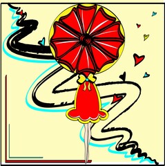 red ambrella with long way fd siluet girl in retro stily Sv Valentin Day