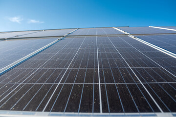 Solar panel system, renewable energy concept against blue sky