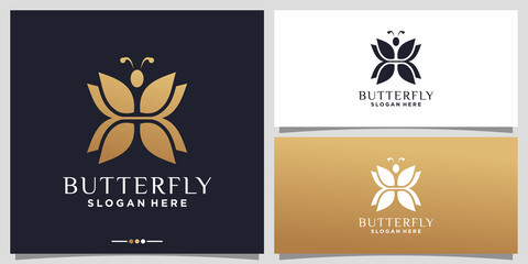 Fototapeta na wymiar Abstract butterfly logo design with golden gradient style color Premium Vector