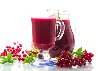 freshly squeezed thick natural juice with pulp from ripe red viburnum in a decanter