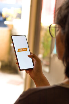 West Bangal, India - October 09, 2021 : MediaTek logo on phone screen stock image.