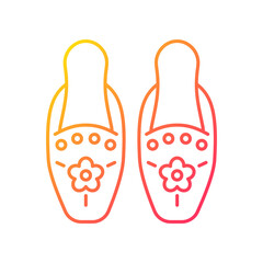 Traditional beadwork gradient linear vector icon. Singaporean beaded slippers. National design. Decorate clothing. Thin line color symbol. Modern style pictogram. Vector isolated outline drawing