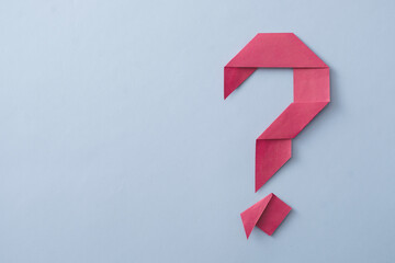 Creative decorative red folded paper origami question mark - obrazy, fototapety, plakaty