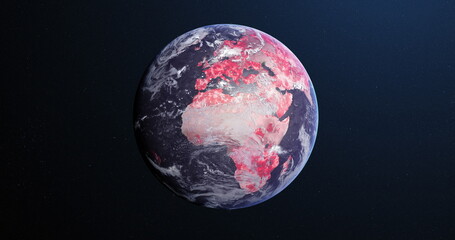 Image of the planet earth spinning around and changing colors in a blue dark background