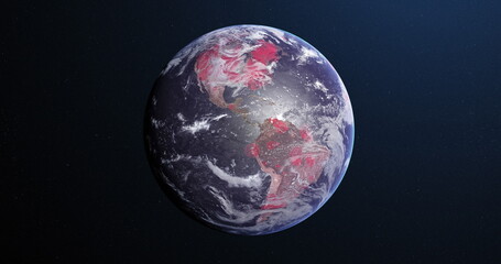 Image of the planet earth spinning around and changing colors in a blue dark background