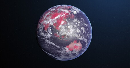 Image of the planet earth spinning around and changing colors in a blue dark background