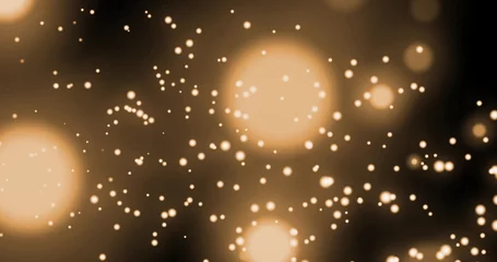Stof per meter Licht en schaduw Afbeelding van meerdere gloeiende gouden lichtvlekken die in hypnotische beweging bewegen op een zwarte achtergrond
