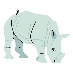 African rhino illustration Rhinoceros with a sitting bird
