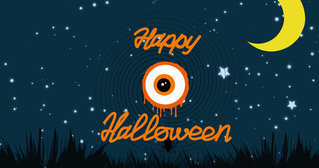 Image of happy halloween text over night scenery