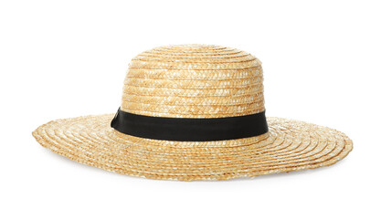 Straw hat isolated on white. Stylish headdress