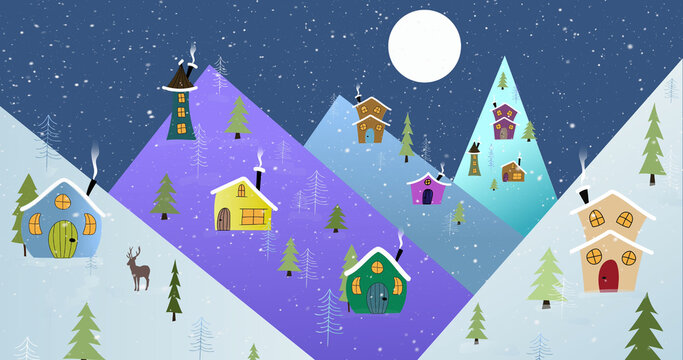 Image of christmas winter scenery with decorated houses