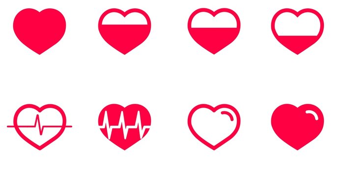 Red heart cardiogram icon. Filled with love. Love level. Modern flat sign for design and decoration. Simple outline style. Vector image.
