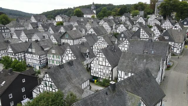 Drone view at the tranditional village of Freudenberg on Germany
