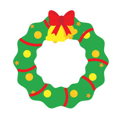 Cute cartoon Christmas wreath with a ribbon