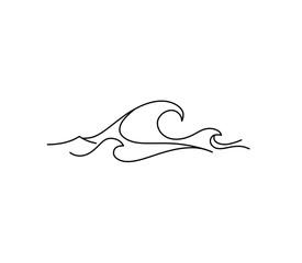 Vector isolated one line simple waves line drawing. Single line waves minimal tattoo sketch. © MariMuz