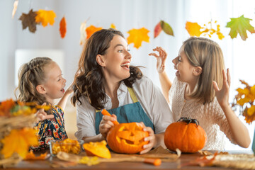 family preparing for Halloween