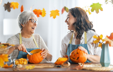 family preparing for Halloween