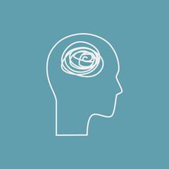 Psychological problems line icon concept. Human head with tangled line outline stroke. Psychologist counseling element. Anxiety, mood disorder, depression. Editable stroke vector illustration