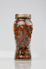 꽃차,건강,건조,누끼,병,사람없음,스튜디오,실내,오브젝트,유리병,음식,음식재료,주황색