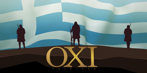 OXI day. Greek anniversary of the no. An anniversary 3D render concept template - obrazy, fototapety, plakaty