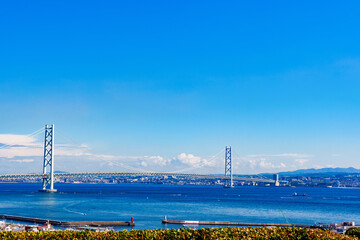 明石海峡大橋　瀬戸内海　パノラマ　【 淡路島 側からの 風景 】