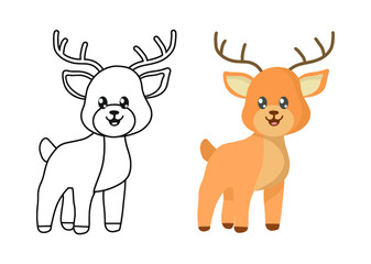 Children's coloring illustration with deer