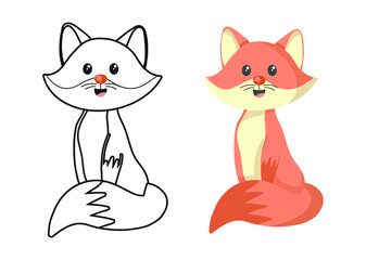 Children's coloring illustration with fox