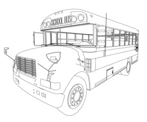 School bus outline from black lines isolated on white background. Perspective view. Vector illustration © German Ovchinnikov