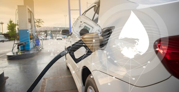 Refueling, Futuristic Refueling Concept car bus station energy transport energy regeneration close-up people using oil gasoline pump at the gas station, gas station, energy resources