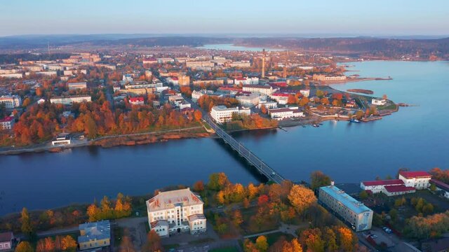 Sortavala town in Russia. Aerial view of the town of Sortavala during sunny autumn day