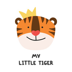 Cute tiger card on white background. Vector abstract illustration