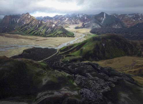 Mountainous valley with narrow creek