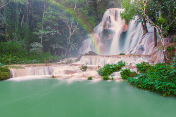 Waterfall in rain forest (Tat Kuang Si Waterfalls at Luang prabang, Laos.)