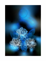 rose flower, vector illustration, abstract blue watercolor crystal rose painting , for wall decoration, poster, postcard, flyer or brochure cover design.