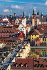 Obraz premium Aerial sunny view of Old Town with cathedral and city hall in Wurzburg, Franconia, Bavaria, Germany