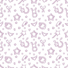 Hand drawn seamless pattern with baby toys and accessories