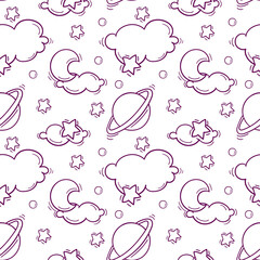 Hand drawn seamless pattern with baby black and white toys and accessories