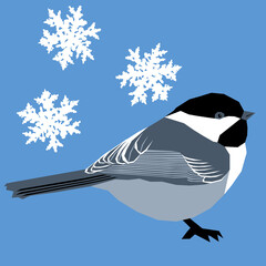 Vector illustration with bird titmouse Winter picture