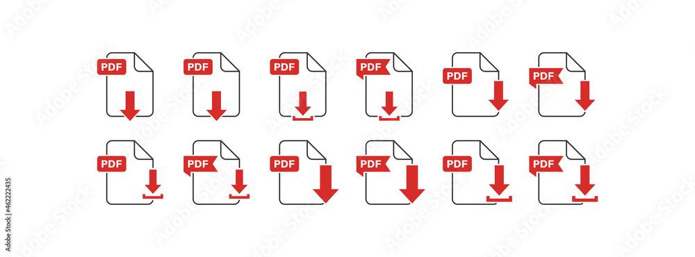 Poster download pdf file icon set. vector flat button on white background